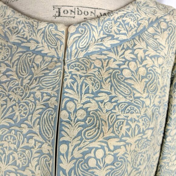 Vintage Gibson Bayh Pea Coat Small Blue Embroidered Cream - Picture 5 of 10